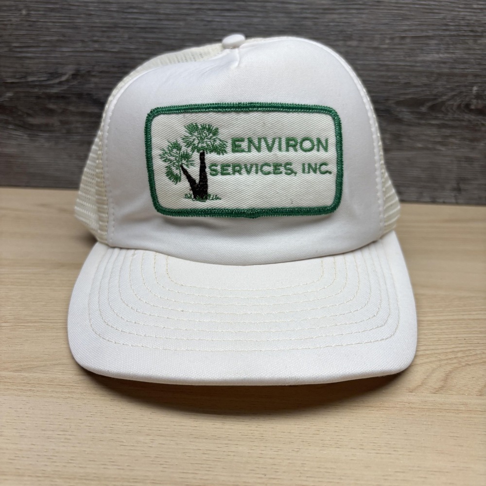 Vintage Environ Services Inc Hat Cap Snap Back White Green Trucker Mesh Patch